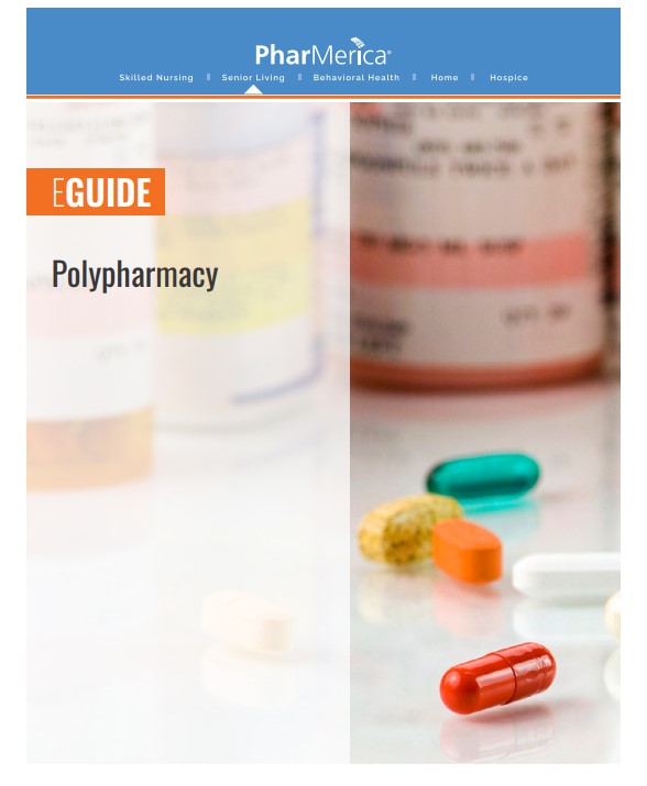 cover of PharMerica eguide on polypharmacy in senior living, medicine pills